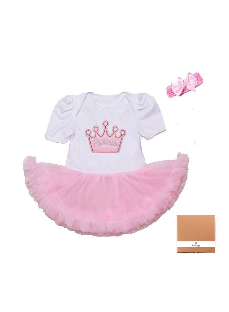 We Happy Baby Girl Princess Crown Tutu Dress Baby Pink Theme Party Costume - Image 1