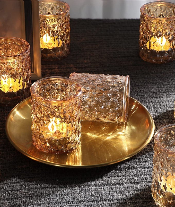 36PCS GOLD VOTIVE CANDLE HOLDERS TEALIGHT CANDLE HOLDER GLASS FOR DIWALI GOLD CANDLE HOLDERS FOR WEDDING TABLE CENTERPIECE BRIDAL SHOWER HOME PARTIES SUPPLIES DECOR