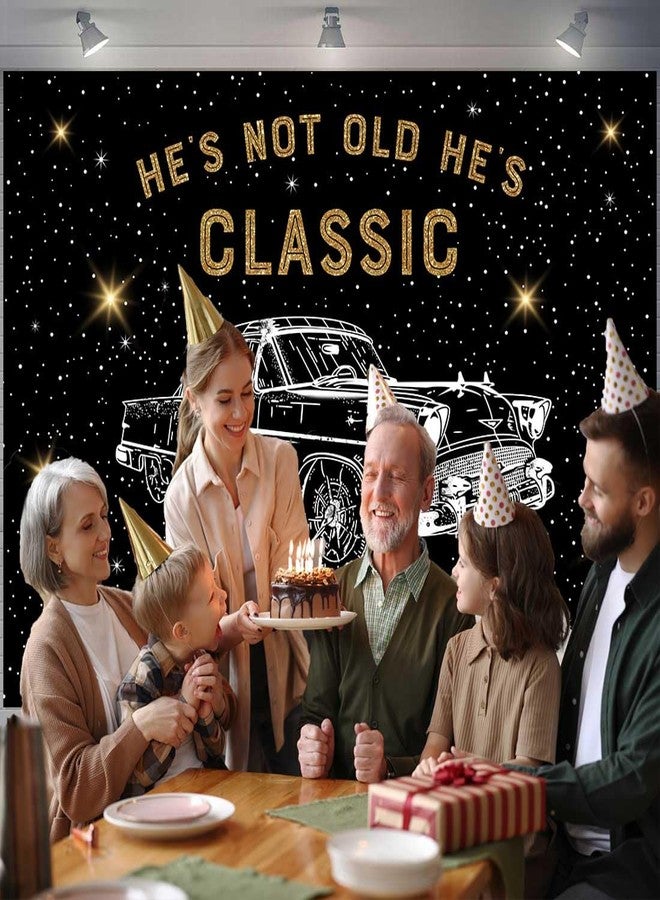 Sensfun 7x5ft Classic Car Birthday Backdrop Banner He's Not Old He's Classic 1950s Vintage Car Funny Man Shining Star Black Gold Nostalgia Photography Background Retro Car Birthday Party Decorations - Image 3