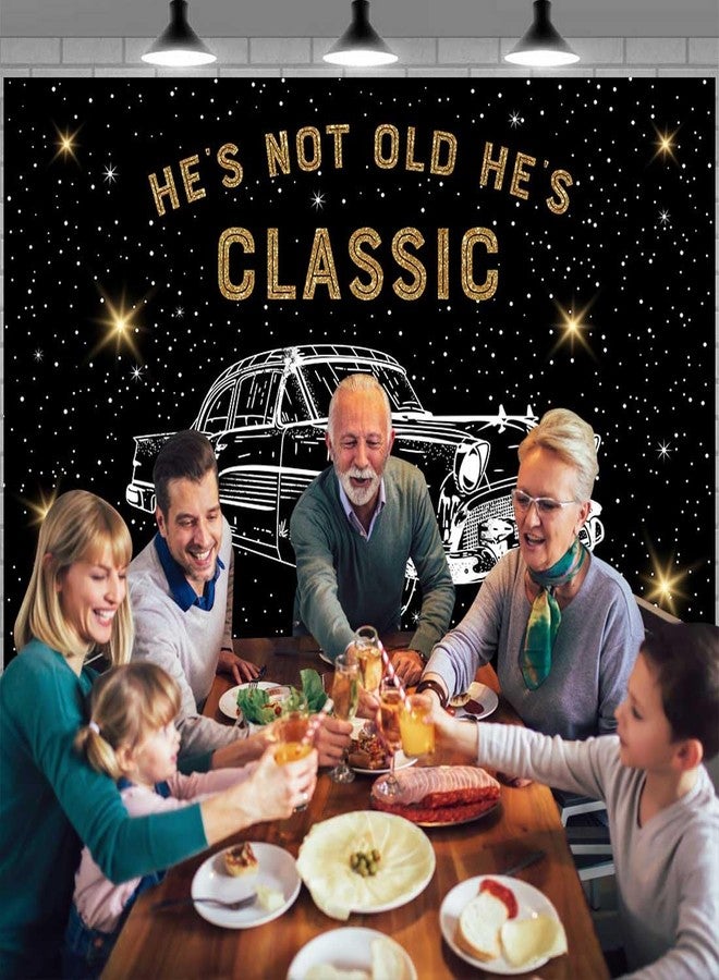 Sensfun 7x5ft Classic Car Birthday Backdrop Banner He's Not Old He's Classic 1950s Vintage Car Funny Man Shining Star Black Gold Nostalgia Photography Background Retro Car Birthday Party Decorations - Image 4