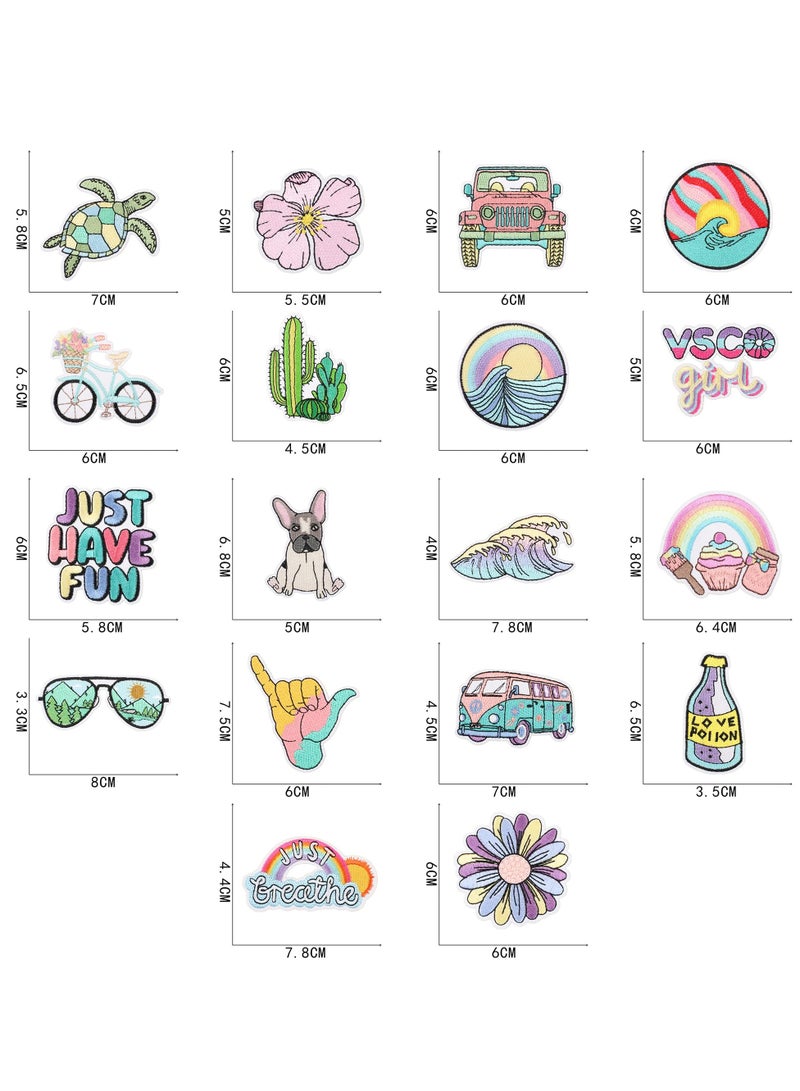 Embroidered Iron on Patches, 18 Pcs Vacation Summer Cute Sew On Applique Patches for Clothing, Beach Patch for Clothing Sew On Set, Iron on Patches for Jeans Clothing Hats Bags Arts Crafts