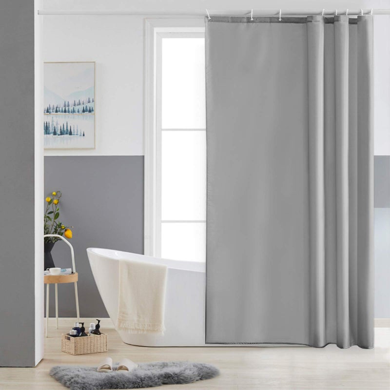 Furlinic Grey Shower Curtain Mould Proof Resistant Waterproof Washable Polyester Fabric Bath Curtains with Weight Tape 8 Hooks for Wetroom 47x72 Inch 120x180cm