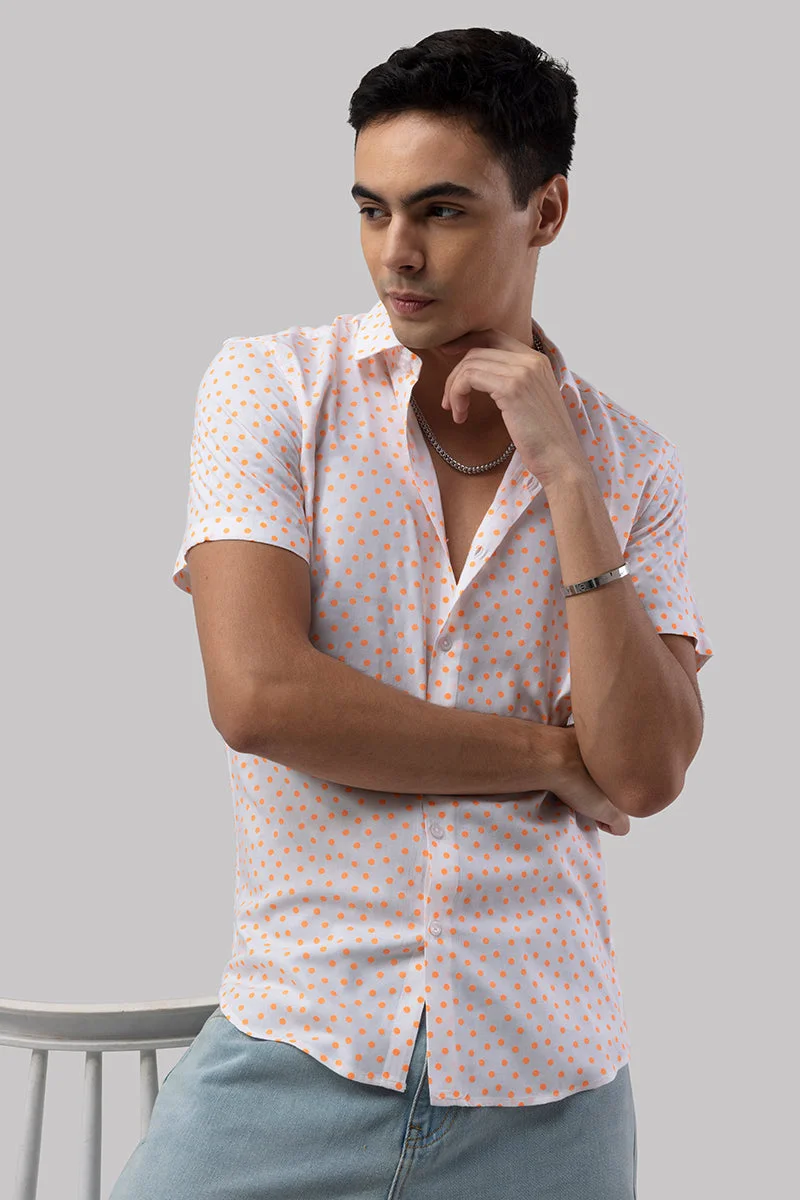 سنيتش Light Pink Polka Dots Half Sleeve Slim Fit Casual Shirt