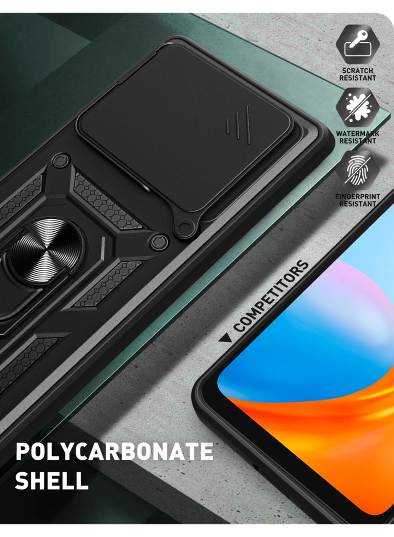 Shunjia Sliding Window Case, Shockproof Rugged Armor with Sliding Camera Cover & 360° Ring Kickstand, Compatible with VIVO V60 Lite 4G (Black) - Image 4