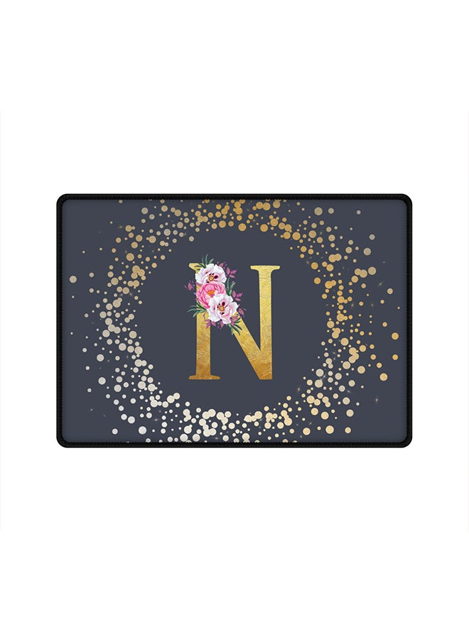 Stylizedd Designer Gaming Mouse Pad  Anti-Skid Mousepad Large Keyboard Mouse Pad Desk Mat Custom Monogram Initial Letter Floral Pattern Alphabet - N  (Grey)  - Image 1