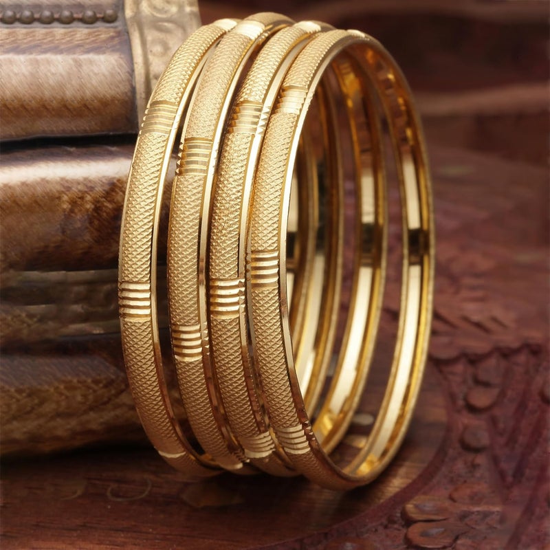 ZENEME Store مجموعة من 4 أساور مصنوعة يدويًا بتصميم كلاسيكي ومطلية بالذهب - Image 3