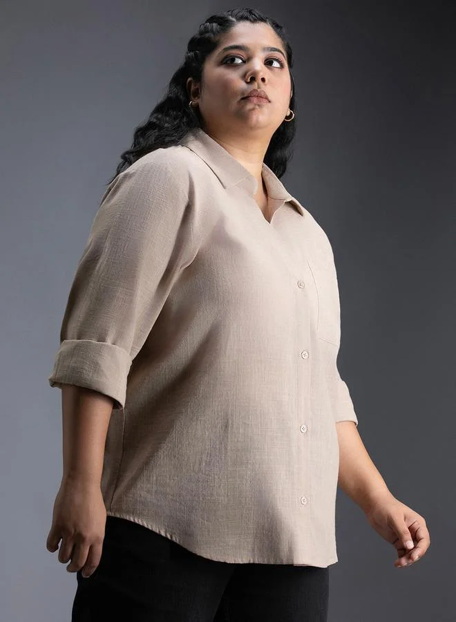 HIGH STAR HIGH STAR Plus Size Solid Regular Fit Shirt with Pocket Detail
