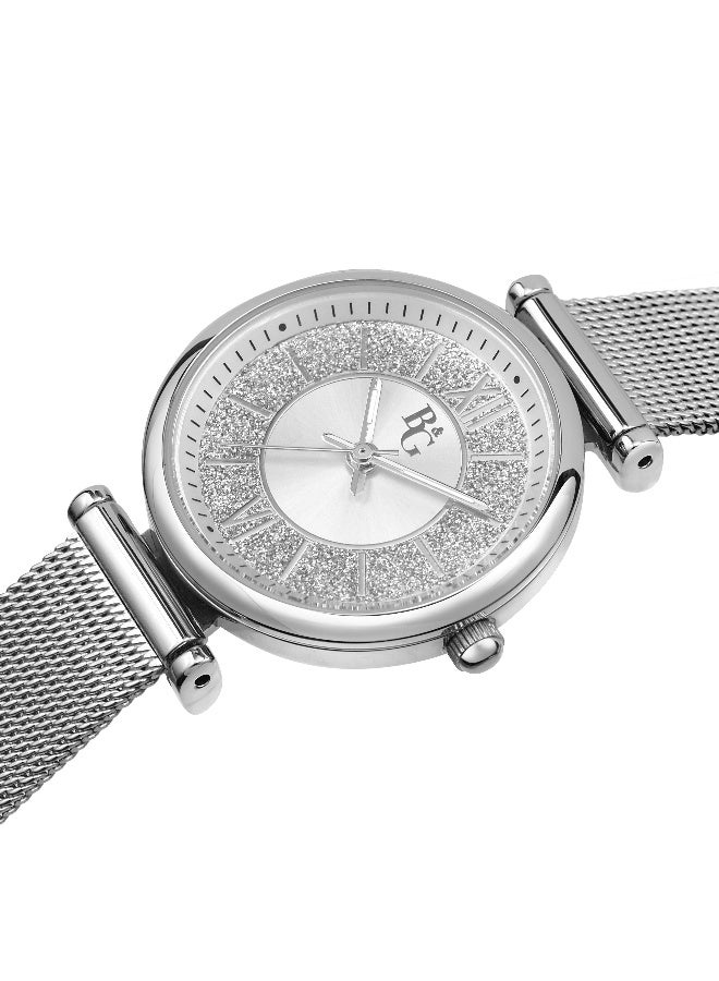 B&G Women's Silver Round Analog Dial with Silver Metal Band Watch - 28mm - R3853302504 - Image 3