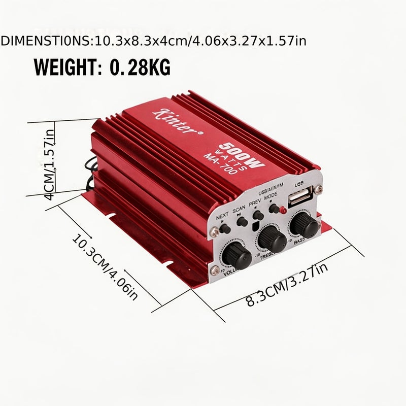 Car Mini Amplifier USB MP3 FM High Power With Remote Control MA700 Red - Image 4