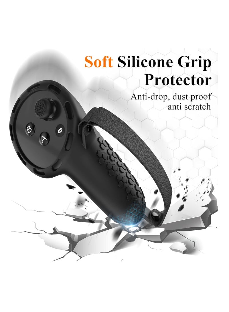 Controller Grips for Meta Quest 3   Silicone Grips Cover Protective Sleeve with Controller Hand Straps and 2pcs Joystick Cover for Oculus Quest 3 Accessories - Black - Image 4