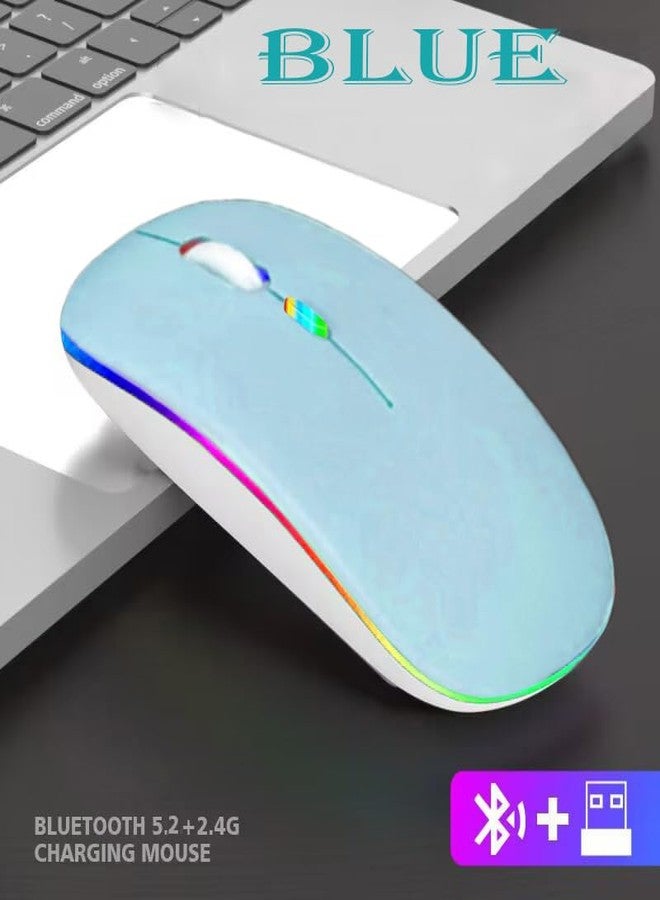 Guiheng Wireless Bluetooth Mouse,LED Dual Mode Rechargeable Silent Slim Laptop Mouse,Portable(BT5.2+USB Receiver) Dual Mode Computer Mice,for Laptop,Desktop Computer,ipad Tablet,Phone,TV (Blue) - Image 3