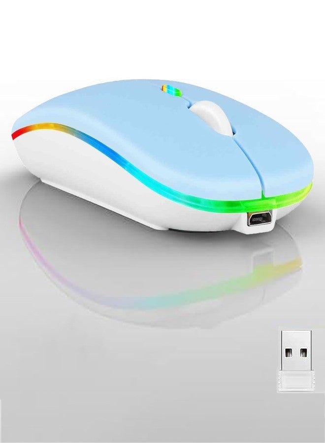 Guiheng Wireless Bluetooth Mouse,LED Dual Mode Rechargeable Silent Slim Laptop Mouse,Portable(BT5.2+USB Receiver) Dual Mode Computer Mice,for Laptop,Desktop Computer,ipad Tablet,Phone,TV (Blue) - Image 1