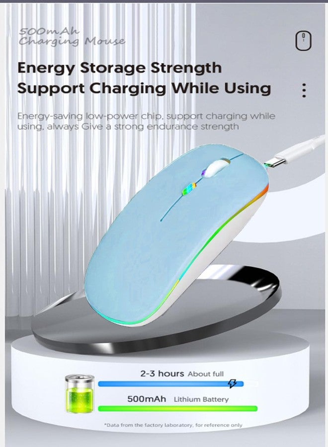 Guiheng Wireless Bluetooth Mouse,LED Dual Mode Rechargeable Silent Slim Laptop Mouse,Portable(BT5.2+USB Receiver) Dual Mode Computer Mice,for Laptop,Desktop Computer,ipad Tablet,Phone,TV (Blue) - Image 5