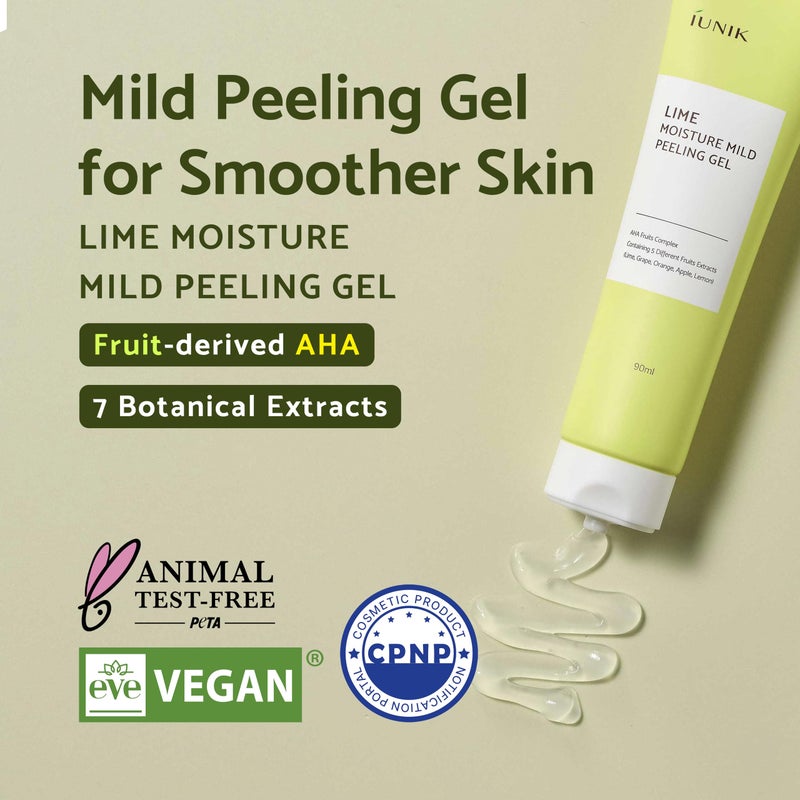 IUNIK Lime Moisture Mild Peeling Gel 3.04 Fl Oz - Gentle Exfoliating Deep Cleansing Glowing - Smooth with AHA & Fruits Complex - Control Sebum Clear Dead Skin Cells Blackheads Pore-Minimizing Vegan - Image 2