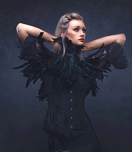 L'VOW Black Feather Shrug Cape Raven Crow Shawl Collar Maleficent Halloween Black Swan Costumes for Women(Black003) - Image 3