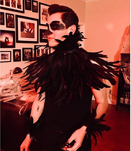 L'VOW Black Feather Shrug Cape Raven Crow Shawl Collar Maleficent Halloween Black Swan Costumes for Women(Black003) - Image 4