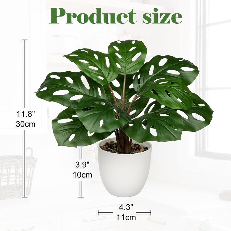 Villa Como 30cm Artificial Monstera Plant Potted, Faux Monstera Plant Fake Tropical Plants Potted for Home Table Office Desk Shelf Bedroom Living Room Farmhouse Decor - Image 3