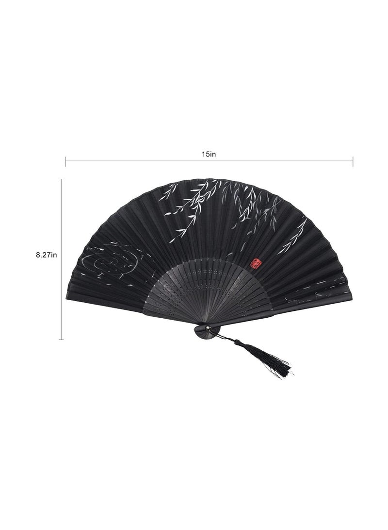 Y&D Foldable Fan Handheld Fabric Bamboo Vintage Style Hand Held Folding Fans for Party Wedding Dancing Decoration  - Image 5