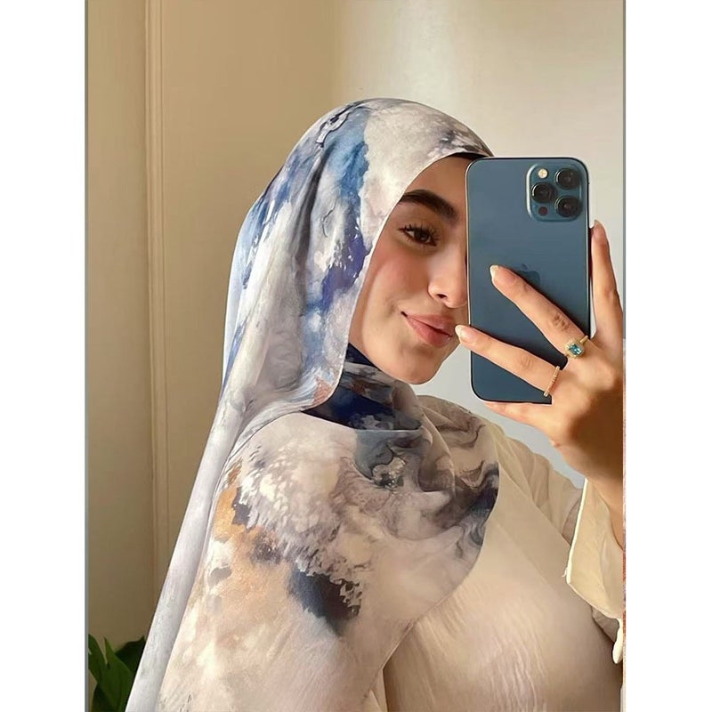 FANXIN Ethnic Style Satin Polyester Shawl Wrap for Women - Elegant Floral Design, Lightweight Scarf for All Seasons