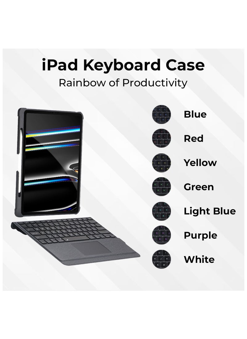 glassology - iPad Air (4th 5th Gen) And iPad Pro 11 (2018, 2020, 2021, 2022)iPad Keyboard Case Folio Combo with Detachable Backlit Keyboard Trackpad Smart Connector Arabic And English - Image 1