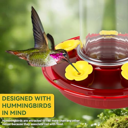 PENXUA Hummingbird Feeder for Outdoors Hanging, 8.3OZ Plastic Humming Bird Feeders with 5 Bee Guard Feeding Ports & Built-in Ant Moat,Hummingbird Gifts for Mom Bird Feeder for Outside,Garden Décor,2 Pack - Image 2