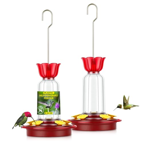 PENXUA Hummingbird Feeder for Outdoors Hanging, 8.3OZ Plastic Humming Bird Feeders with 5 Bee Guard Feeding Ports & Built-in Ant Moat,Hummingbird Gifts for Mom Bird Feeder for Outside,Garden Décor,2 Pack - Image 1