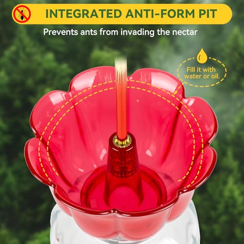 PENXUA Hummingbird Feeder for Outdoors Hanging, 8.3OZ Plastic Humming Bird Feeders with 5 Bee Guard Feeding Ports & Built-in Ant Moat,Hummingbird Gifts for Mom Bird Feeder for Outside,Garden Décor,2 Pack - Image 4