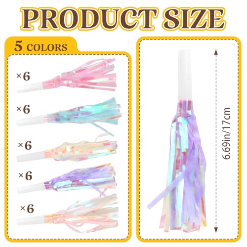 Weoxpr 30 Pieces Colorful Noisemakers Blowouts Horns Glitter Metallic Fringed Whistles and Streamersfor Birthday Party Favors GraduationNew Years Accessory SportsMermaid Supplies Pastel Colors - Image 5