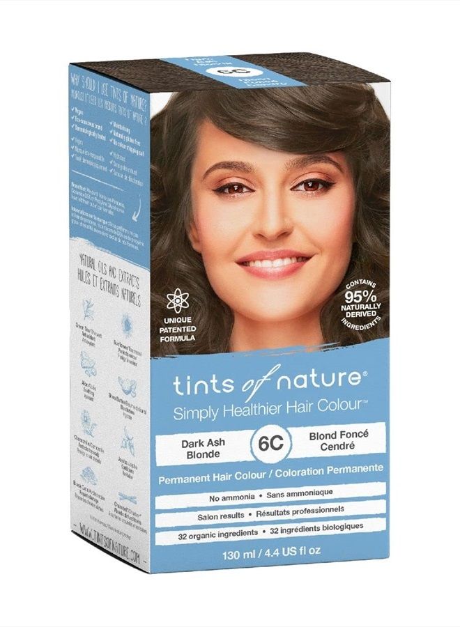 tints of nature صبغة شعر دائمة، تغذي الشعر وتغطي الشيب، 1 × 130 مل - 6C أشقر رمادي داكن - Image 2