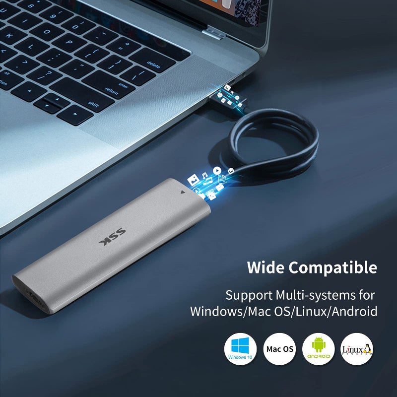 SSK M.2 NVMe Enclosure, Tool-Free SSD Enclosure Adapter, USB C 3.2 Gen 2 10Gbps PCIe MKey External Solid State Drive Case, Support UASP Trim for 2230/2242/2260/2280 (SATA NOT Supported) - Image 5