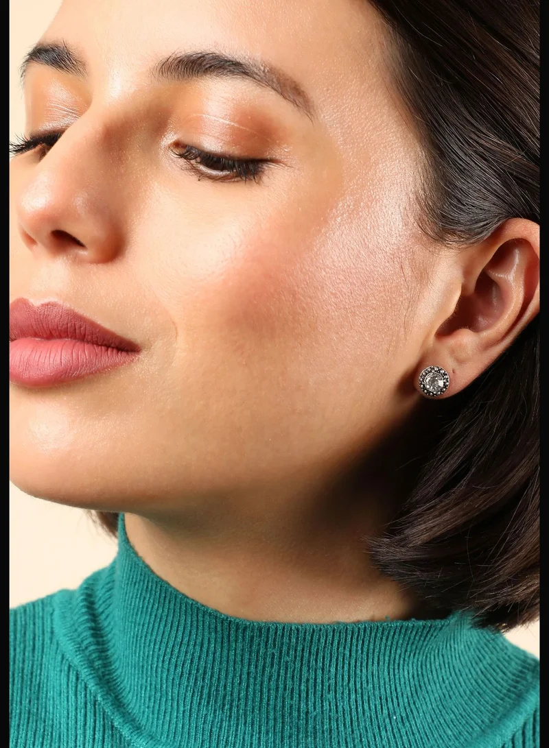 SOHI Set of 5 Silver Plated Casual Designer Stone Stud For Women