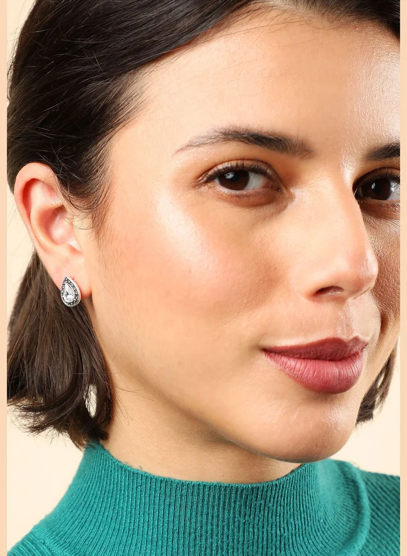 SOHI Set of 5 Silver Plated Casual Designer Stone Stud For Women