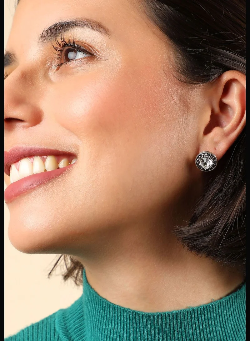 SOHI Set of 5 Silver Plated Casual Designer Stone Stud For Women