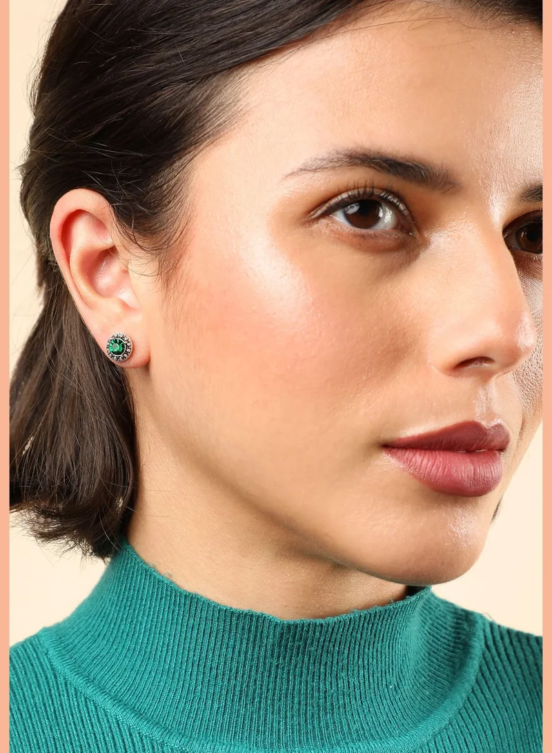 SOHI Set of 5 Silver Plated Casual Designer Stone Stud For Women