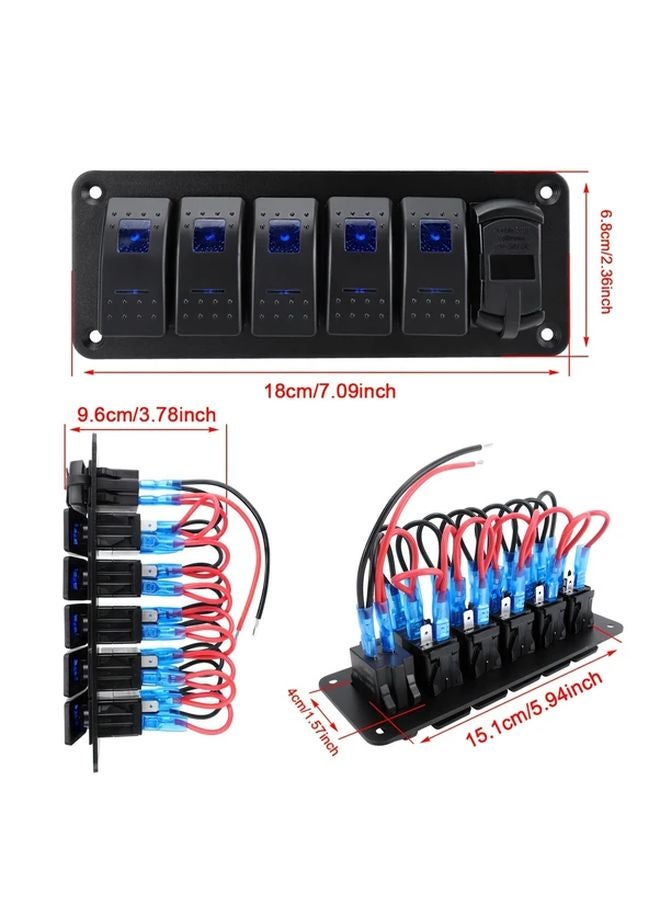 6 In 1 Panel Green Boat Switch USB Car Charger Digital Voltmeter Yacht Modification - Image 5