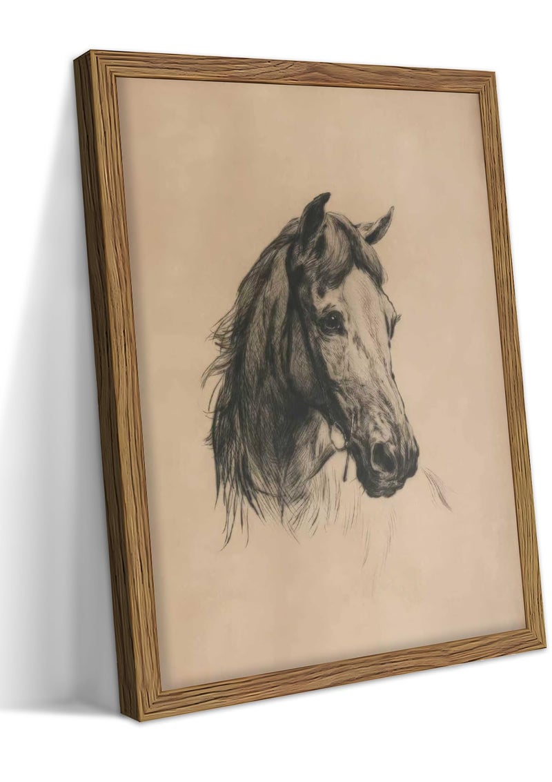 AKWISH Framed Horse Wall Art, Vintage Horse Head Sketch Canvas Print, Farmhouse Animal Wall Decor, Classic Country Pictures Artwork for Living Room Bedroom Home Decor â€“ 8x10 inch - Image 1