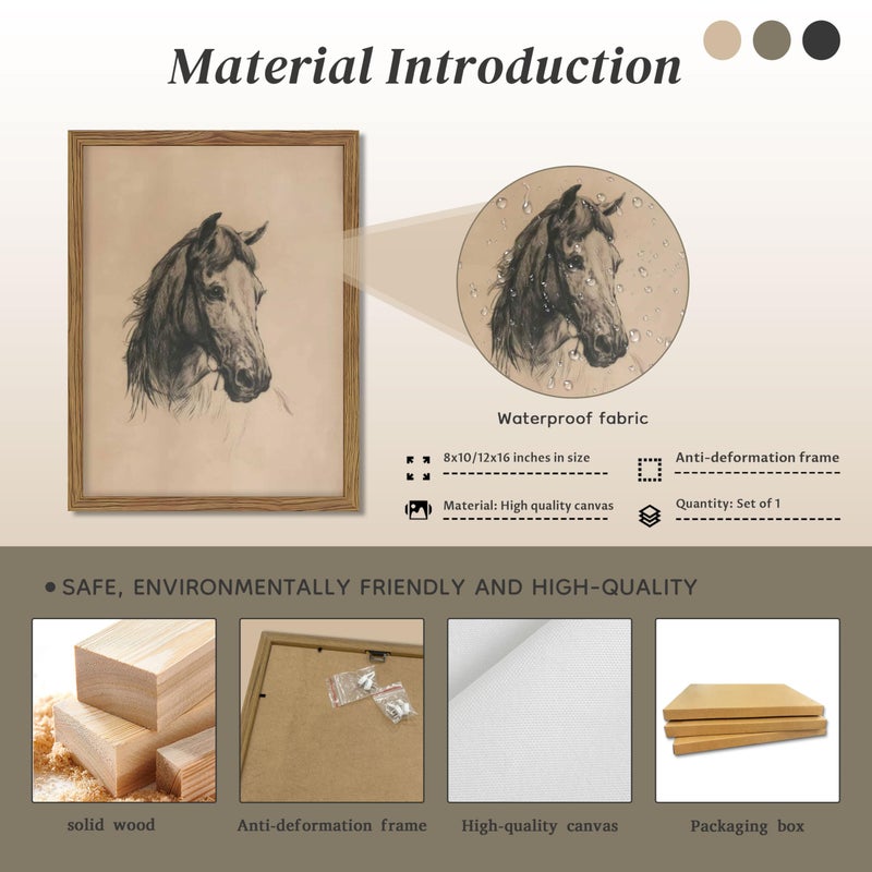 AKWISH Framed Horse Wall Art, Vintage Horse Head Sketch Canvas Print, Farmhouse Animal Wall Decor, Classic Country Pictures Artwork for Living Room Bedroom Home Decor â€“ 8x10 inch - Image 5