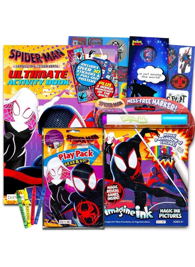 Spiderman Across The Spiderverse Coloring Book Set - 3 Pc Bundle with Spiderverse Coloring and Activity Book, Mess-Free Imagine Ink, Play Pack, More | Spiderman Spider Verse Coloring Book