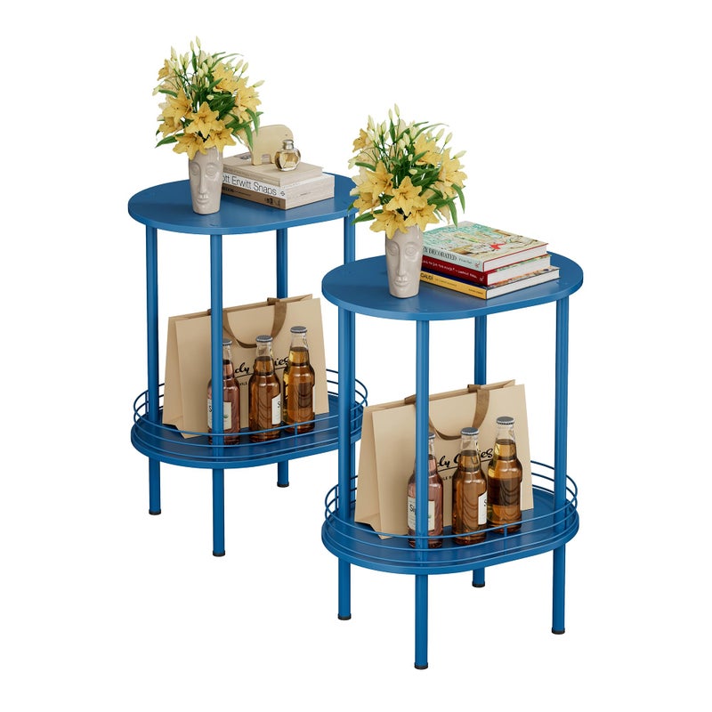 DGSANDGO Blue Side Table Set of 2,Side Tables Living Room,2-Tier Nightstand,Samll End Table for Small Space,Living Room,Bedroom, Nursery, (2PC,Blue) - Image 1