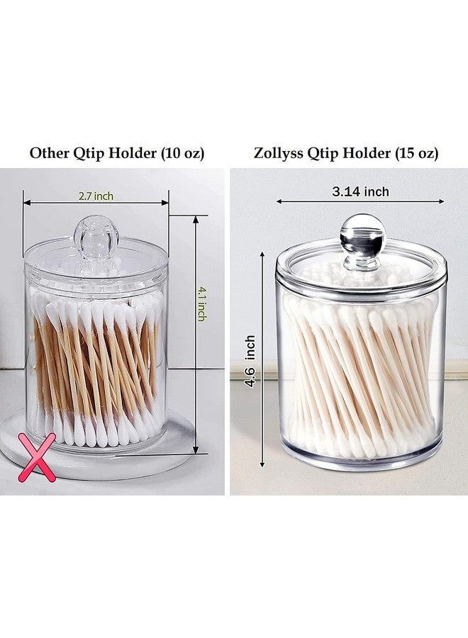 Zollyss Zollyss Plastic Cotton Swab Ball Pad Holder, 15 Oz Qtip Apothecary Jar Clear Bathroom Container Organizer Dispenser (2 Pack)  - Image 3