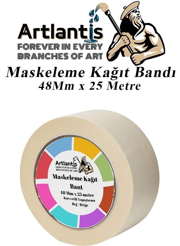 Artlantis Masking Tape Paper Tape 48 mm 25 Meters 1 Piece Painting Tape Masking Paper Tape Wall Oil Paint Whitewash  - Image 1