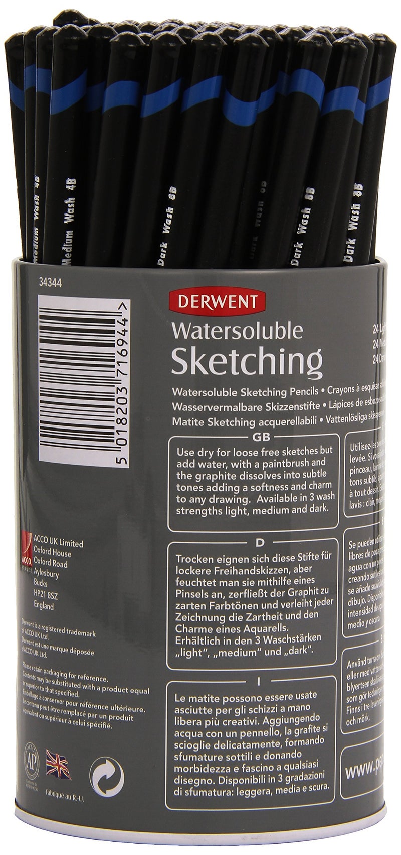 Derwent Watersoluble Sketching Graphite Pencils Tub, Ideal for Sketching & Drawing, Includes 3 Shades (HB, 4B, 8B) Professional Quality - 34344 (Set of 72) - Image 3