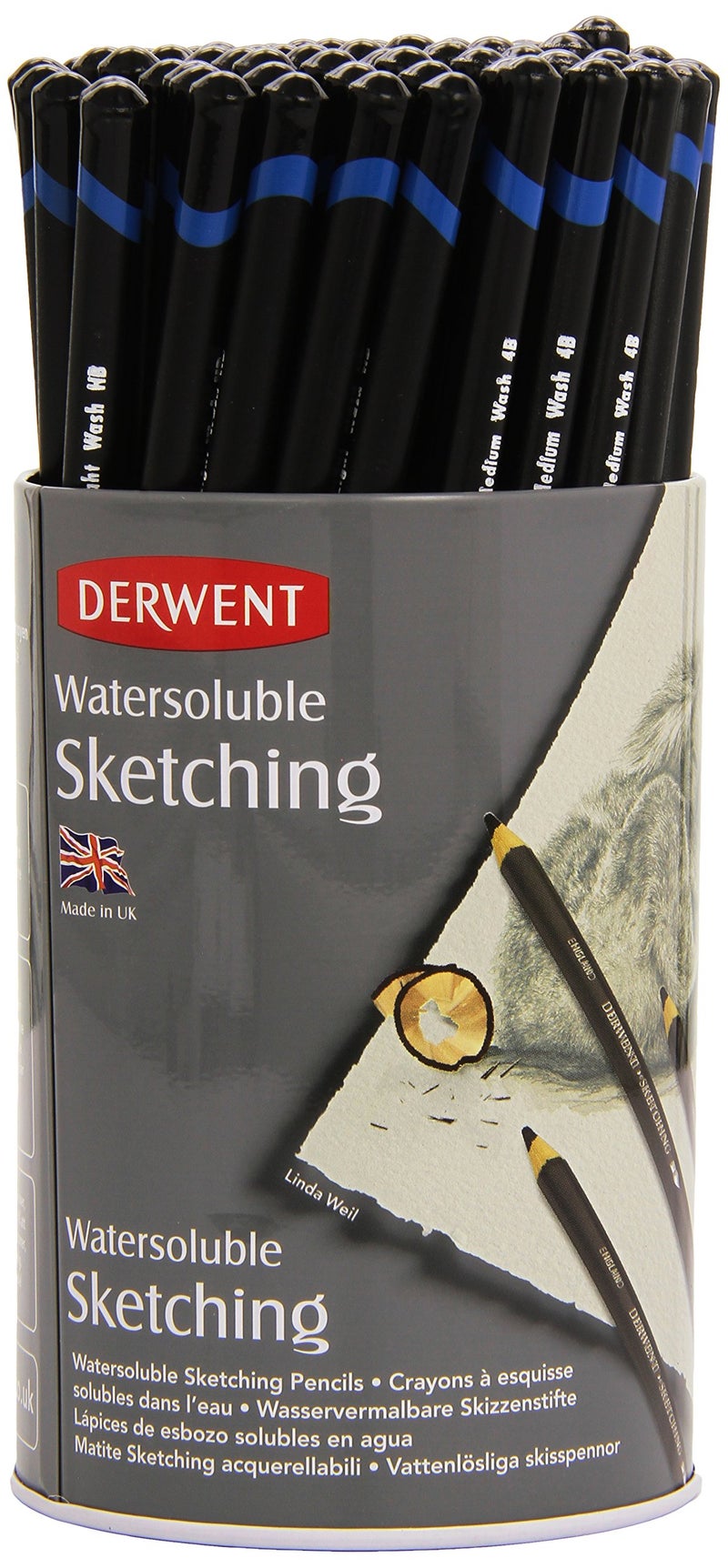 Derwent Watersoluble Sketching Graphite Pencils Tub, Ideal for Sketching & Drawing, Includes 3 Shades (HB, 4B, 8B) Professional Quality - 34344 (Set of 72) - Image 1