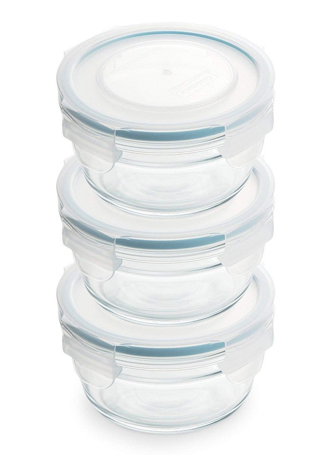 GLASSLOCK Snaplock Lid Tempered Storage Round Container Airtight 3 Container Set Anti Spill Microwave & Oven Safe 0.73cups/173ml