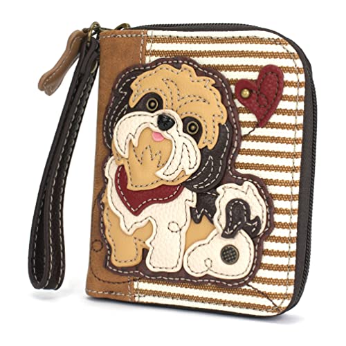 CHALA Zip Around Wallet, Wristlet, 8 Credit Card Slots, Sturdy Pu Leather - Brown Shih Tzu - Brown Stripe - Image 2