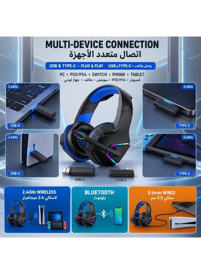 Monster 2.4GHz Wireless  Headset with Bluetooth 5.4, Low Latency 20ms, ENC Noise Cancelling Mic, RGB, 7.1 Surround Sound, 15H Battery, 3.5mm Wired for PS5 PS4 PC Switch Mac Mobile - Image 5