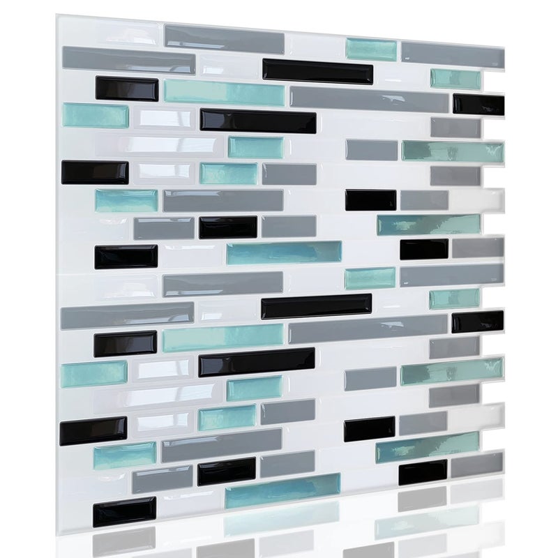 WALPLUS WALPLUS Premium 12 Sheets Peel and Stick Kitchen Backsplash Tile Stickers Self Adhesive Stick on Subway Tile 12 x 6 Bathroom Backsplash Water Heat Resistant 3D Wall Tiles Metalic Turquoise Glossy 