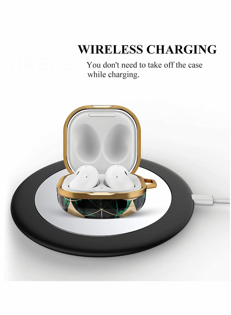 KASTWAVE Carrying Case for Galaxy Buds, Full-Body Protective, TPU Soft Thin Light-Weighted Cover with Keychain, Protective Shock-Proof Anti-drop Case (Green Gold Marble) - Image 4