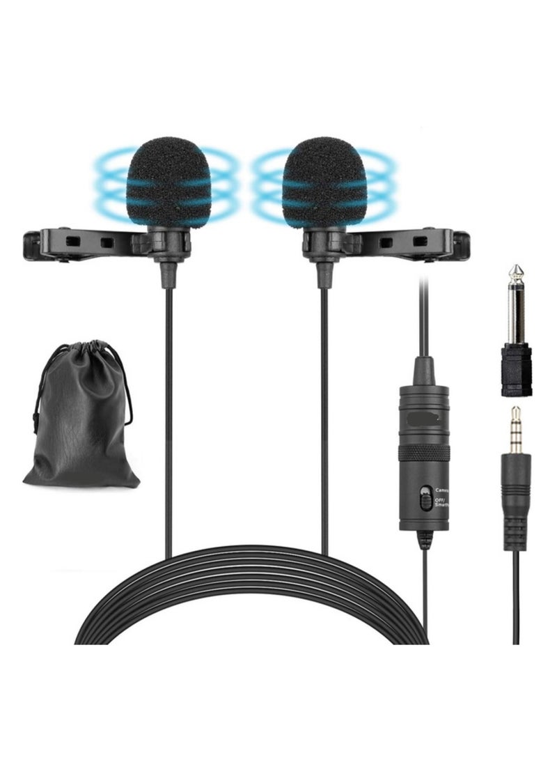 Dual Lavalier Microphones – Omnidirectional Clip-On Condenser Mic with 1/8” Stereo Connector for DSLR, iPhone, Android, PC, Laptop & More - Image 1