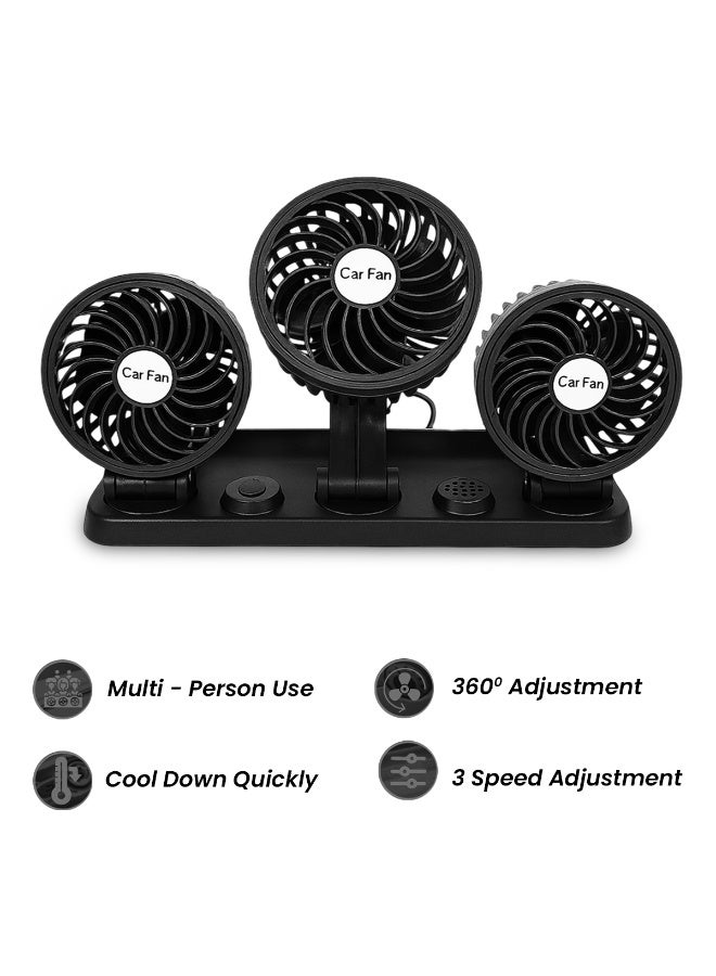 12V Triple Head Car Cooling Fan 4 Inch Model 7677, 3-Speed Adjustable 360° Rotatable Dashboard Fan for Car, SUV, Truck, and Van – Low Noise, Strong Wind, Energy Saving, DC Plug - Image 2